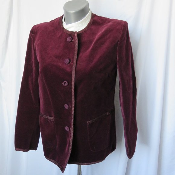 Vintage Maroon Velvet Velour Blazer Rope Trim - Picture 1 of 11